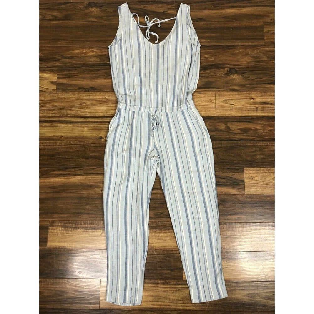 Anthropologie Cloth & Stone Womens Striped Jumpsuit Size S Linen Sleeveless Blue